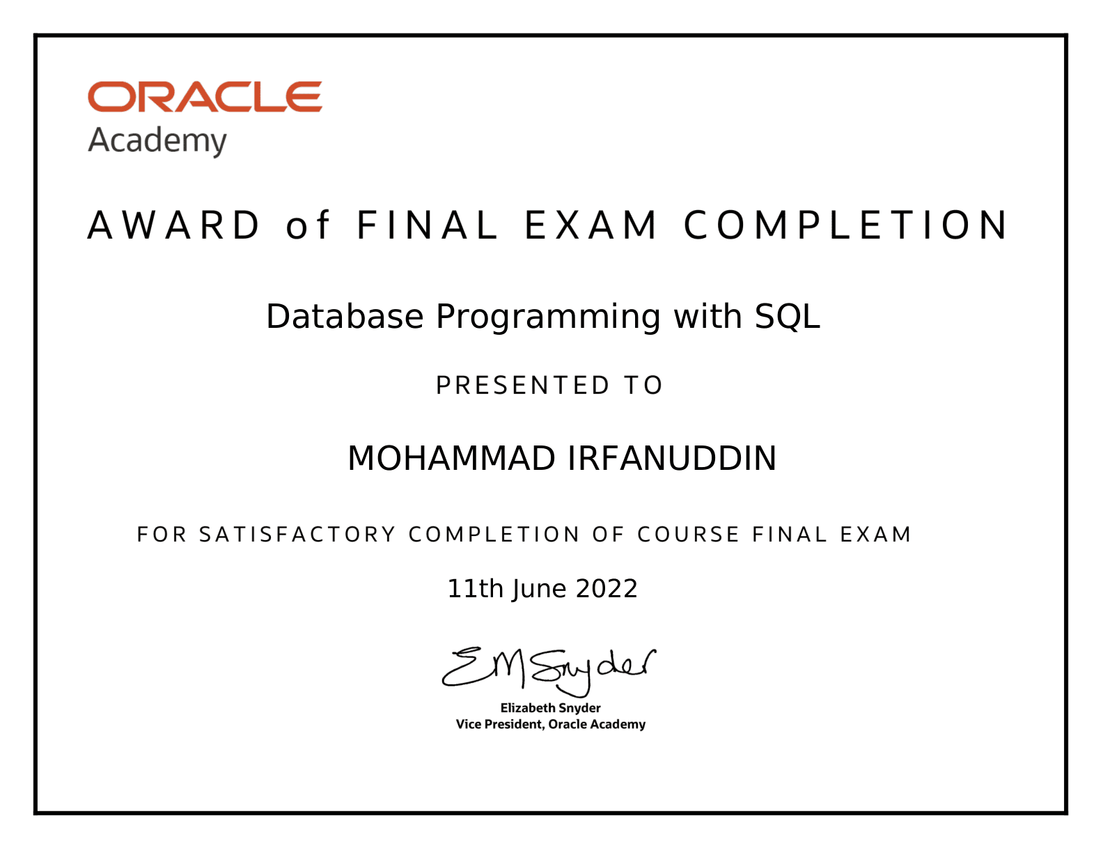 Oracle Certificate